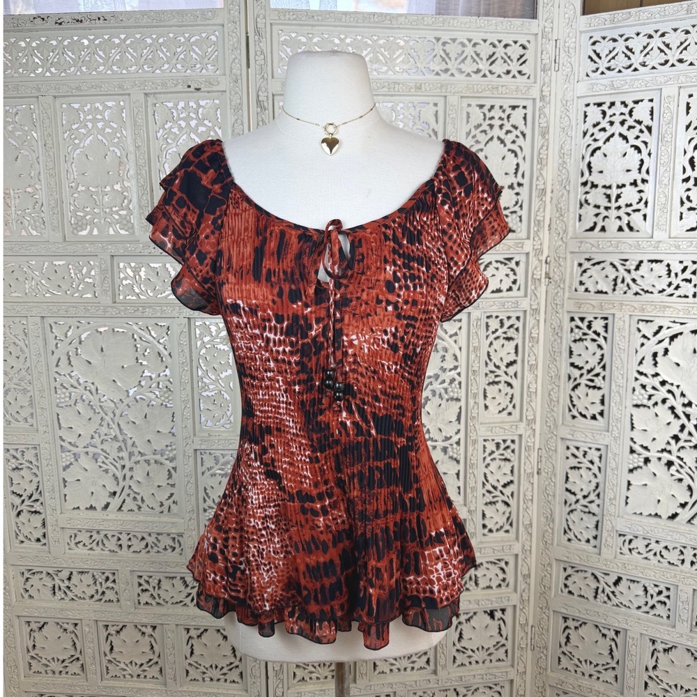 Vtg Y2K Piano Crinkle Tiered Blouse Sz S Whimisgoth Boho Fairy Romantic